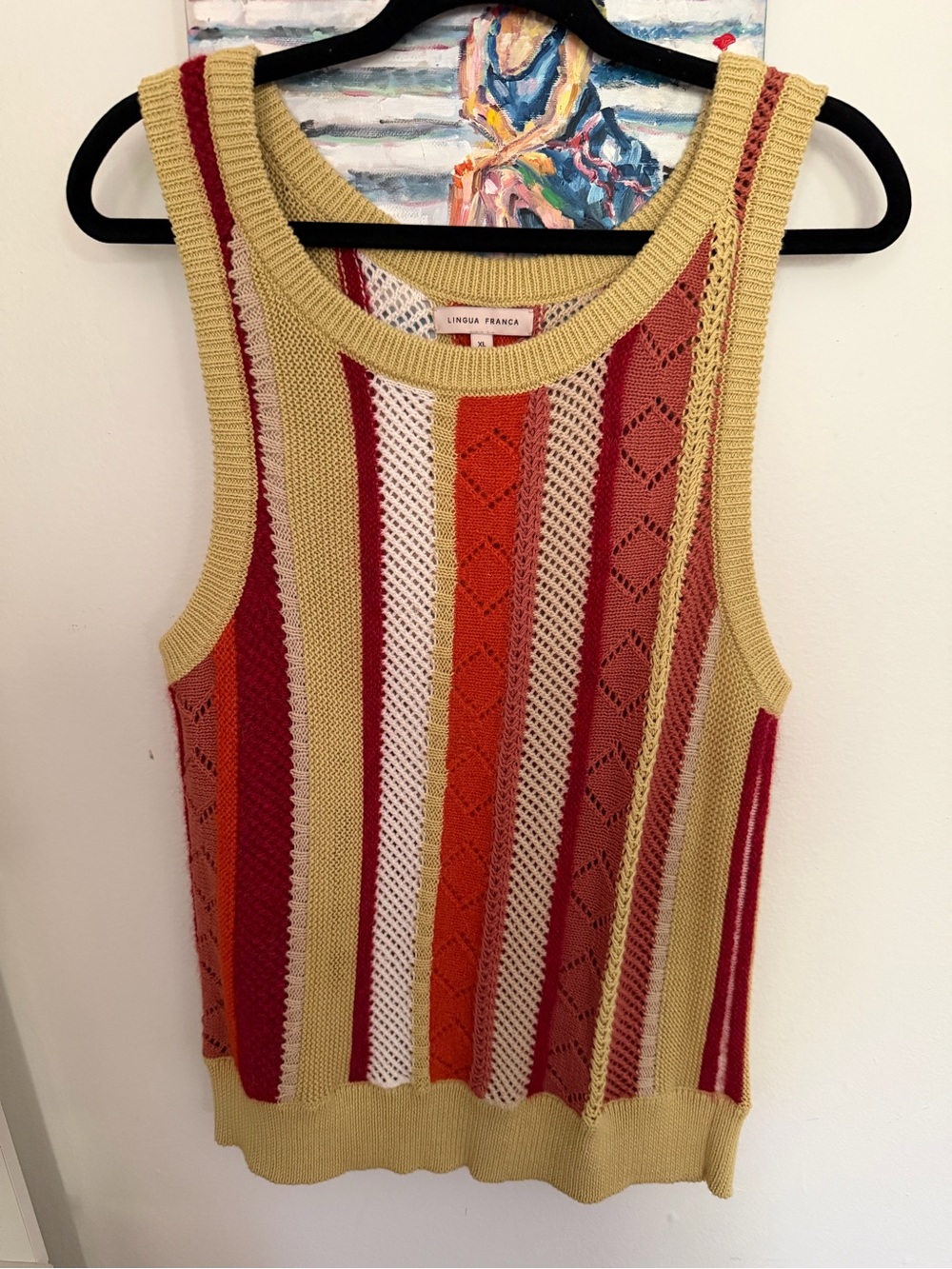 Lingua Franca Marathi Pointelle Stripe Knit Tank Top XL